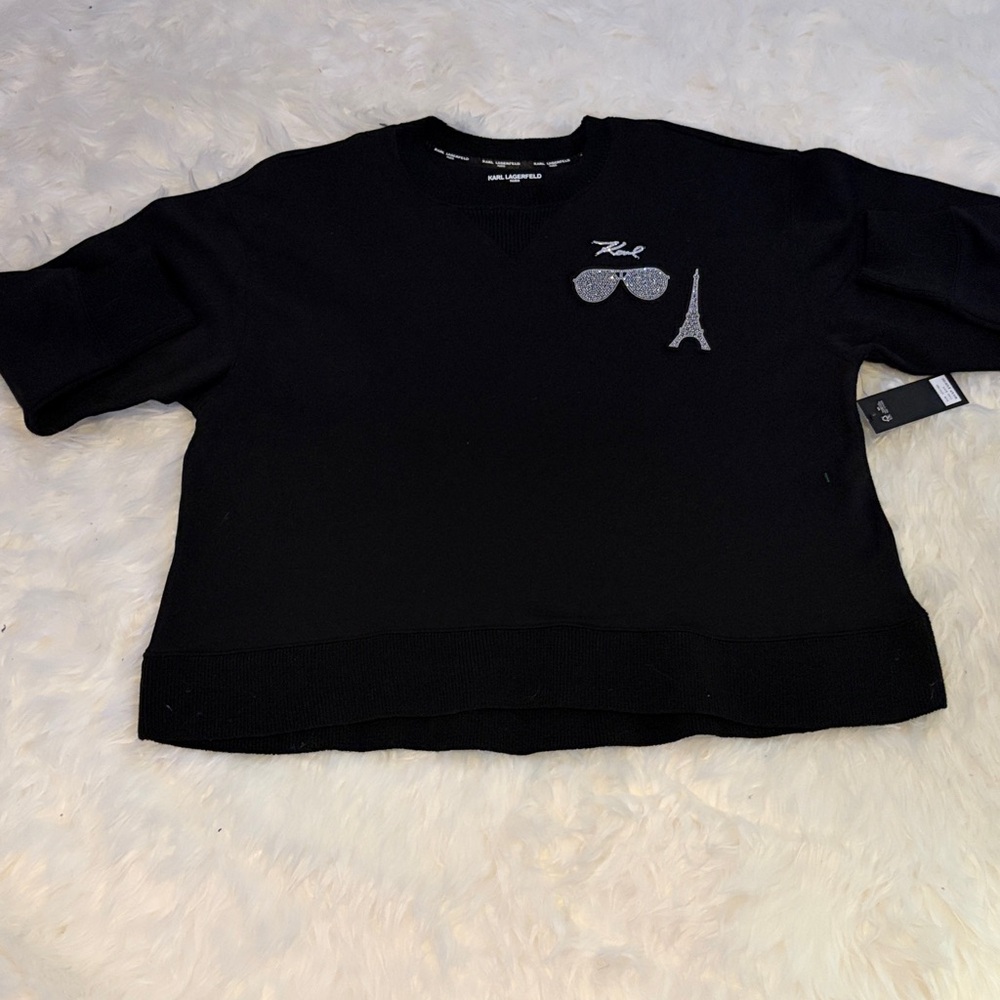 Karl Lagerfeld Black Sweater with Silver Accents size 1X new w tags